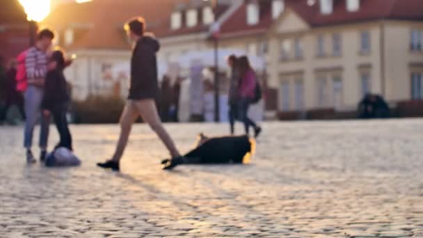 人们走在华沙老城的街道上 无法辨认的人录像 — 图库视频影像