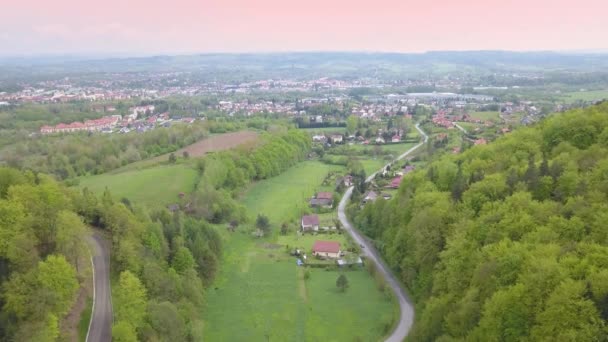 Szép Légi Felvétel Zöld Dombok Völgyek Jellege Fent Látható Bieszczady — Stock videók