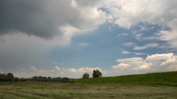 Time Lapse Footage Stormy Clouds Moving Sky Rural Landscape Summer — Stock Video