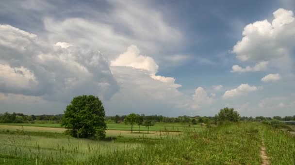 Images Temporelles Nuages Orageux Déplaçant Sur Ciel Paysage Rural Été — Video