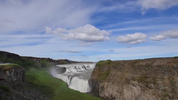 Cascada Gullfoss Islandia Hermosa Enorme Cascada Gran Fuerza Naturaleza Monumento — Vídeos de Stock