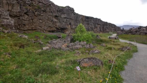 Thingvellir Исландии Главная Достопримечательность Золотого Круга — стоковое видео