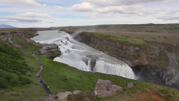 Gullfoss Wasserfall Island Schöner Riesiger Wasserfall Große Naturgewalt Wichtigstes Wahrzeichen — Stockvideo