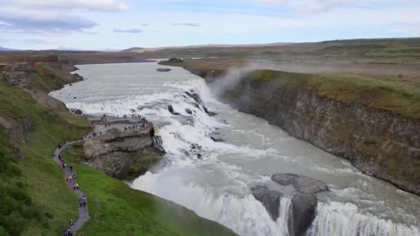 Gullfoss Waterval Ijsland Prachtige Enorme Waterval Grote Kracht Van Natuur — Stockvideo