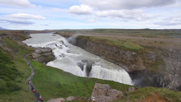 Gullfoss Waterfall Iceland Beautiful Huge Waterfall Great Force Nature Main — Stock Video