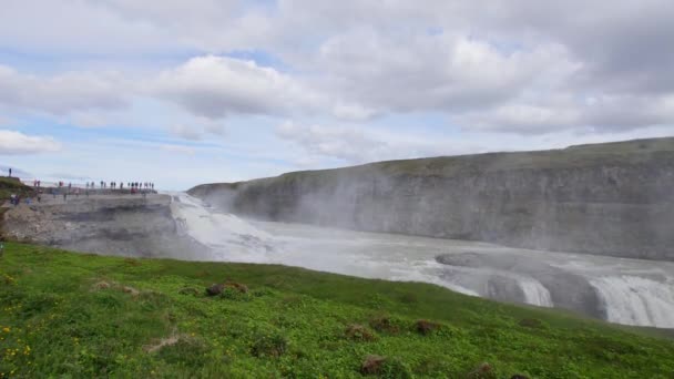 Gullfoss Wasserfall Island Schöner Riesiger Wasserfall Große Naturgewalt Wichtigstes Wahrzeichen — Stockvideo