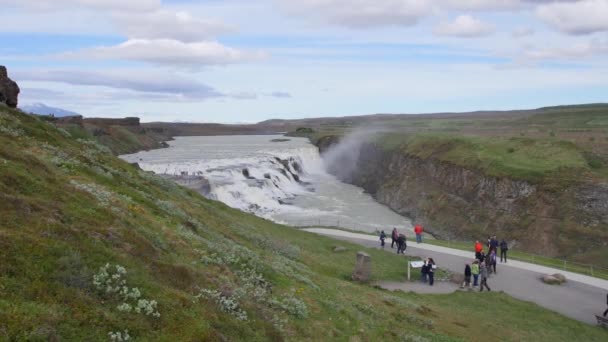 Водопад Галльфосс Исландия Красивый Огромный Водопад Великая Сила Природы Главная — стоковое видео