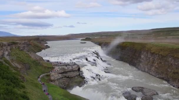 Gullfoss Waterfall Iceland Beautiful Huge Waterfall Great Force Nature Main — Stock Video