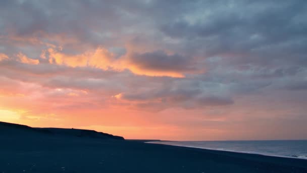 Sable Noir Avec Vagues Blanches Sur Plage Islande — Video