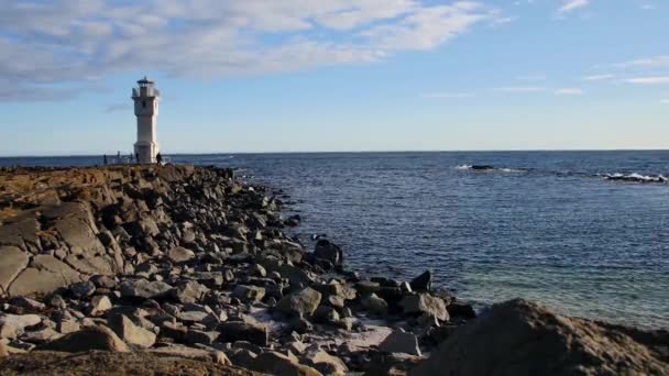 Leuchtturm Akranes Bei Sonnenuntergang Island — Stockvideo