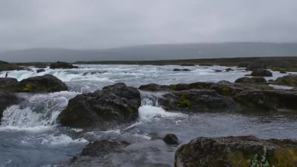 Cascata Godafoss Giorno Nuvoloso Piovoso Islanda — Video Stock