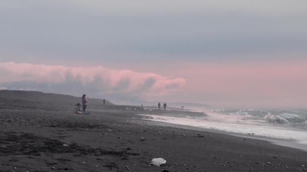 Diamentowa Plaża Pełna Gór Lodowych Islandia — Wideo stockowe