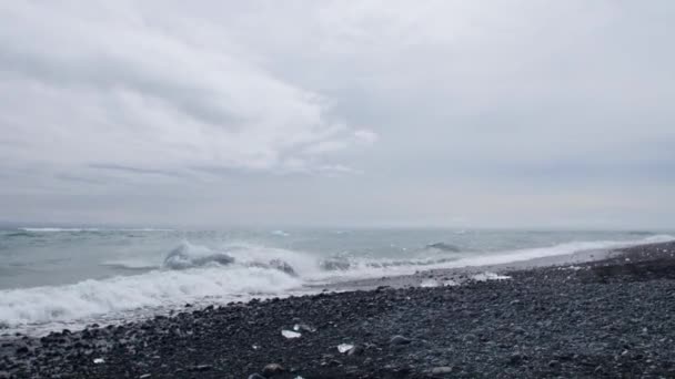 Diamond Beach Cheia Icebergs Islândia — Vídeo de Stock