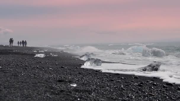 Diamantstrand Voller Eisberge Island — Stockvideo