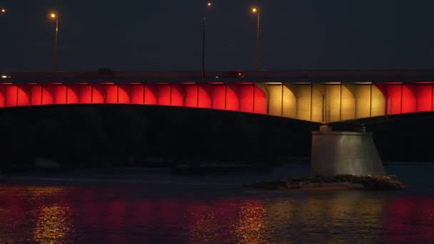 Ponte Com Luzes Coloridas Varsóvia Polonia — Vídeo de Stock
