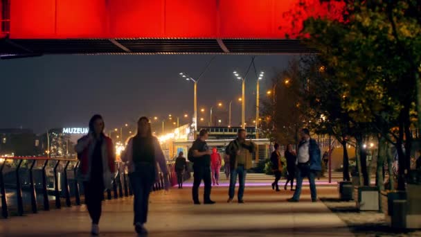 Gente Irreconocible Paseo Marítimo Noche Varsovia — Vídeos de Stock