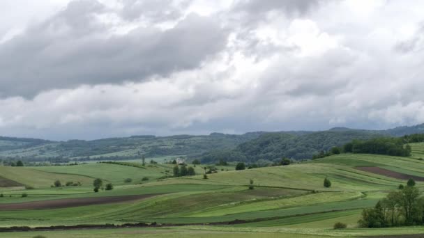 Hermosas Colinas Verdes Antes Tormenta Primavera Metraje Timelapse — Vídeos de Stock