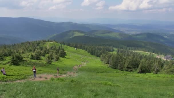 Beskyd Zywiecki Hory Polsku Krásná Krajina Zelených Kopců Slunečného Letního — Stock video
