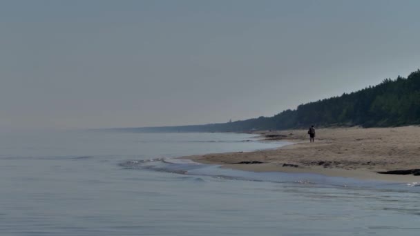 日落时人们在波罗的海海滩上放松 — 图库视频影像