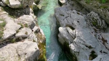 Beyaz su nehri Soca, Sloven Alplerinde. Slovenya 'nın güzel doğası.