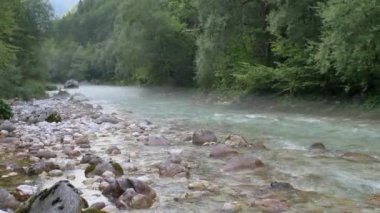 Beyaz su nehri Soca, Sloven Alplerinde. Slovenya 'nın güzel doğası.