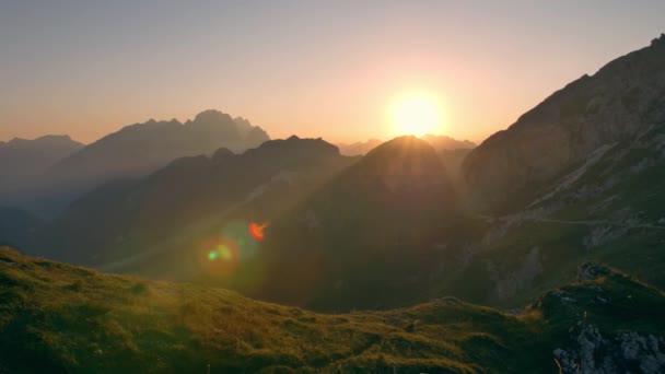 Schöner Sonnenuntergang Über Den Alpen Blick Vom Mangart Sattel Slowenische — Stockvideo