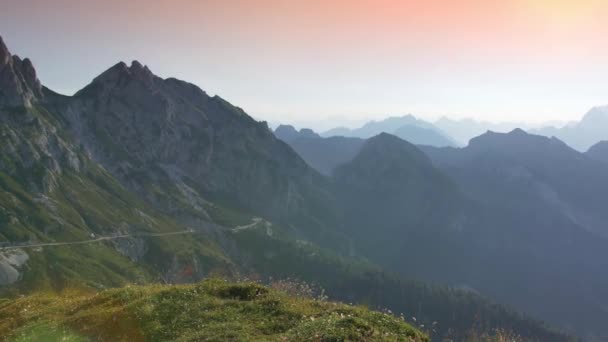 Belo Pôr Sol Sobre Alpes Vista Sela Mangart Paisagens Eslovénia — Vídeo de Stock