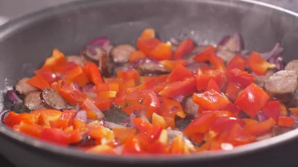 Preparazione Della Cena Fatta Casa Pasto Ungherese Letcho — Video Stock