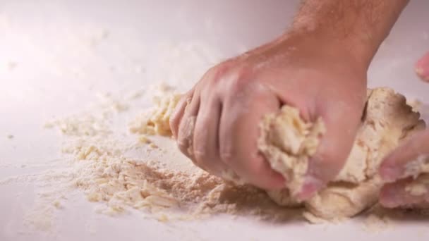 Person Preparing Cake Close Footage Male Hands Kneading Dough — Stock Video