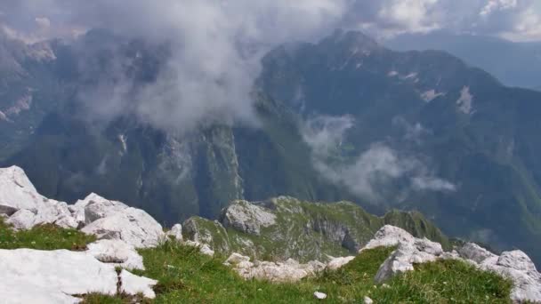 Zicht Vanaf Rombon Peak Slovenië Prachtig Landschap Van Juliaanse Alpen — Stockvideo