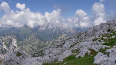 Slovenya 'nın Rombon tepesinden görüntü. Julian Alplerinin güzel manzarası.
