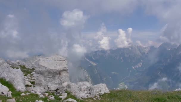 Zicht Vanaf Rombon Peak Slovenië Prachtig Landschap Van Juliaanse Alpen — Stockvideo