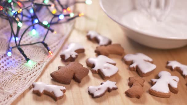 Person Decorating Gingerbread Cookies Christmas — Stock Video