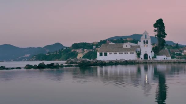科孚岛地标 希腊Vlacherna修道院 — 图库视频影像