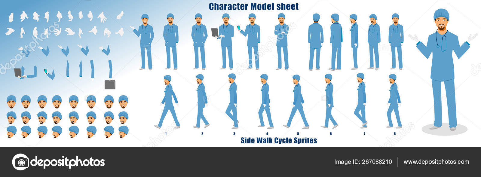 Doctor Character Model Sheetwith Walk Cycle Animation Sequence