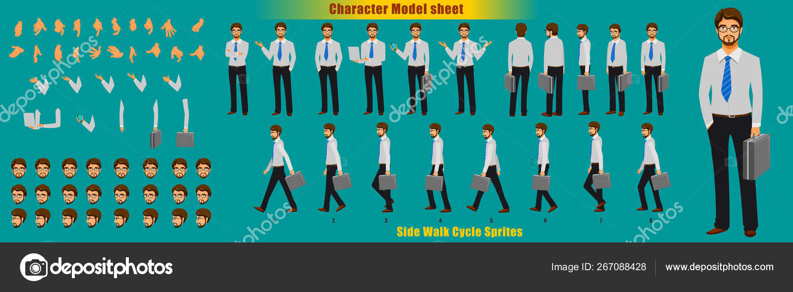 Businessman Character Model Sheet Walk Cycle Animation Sequence