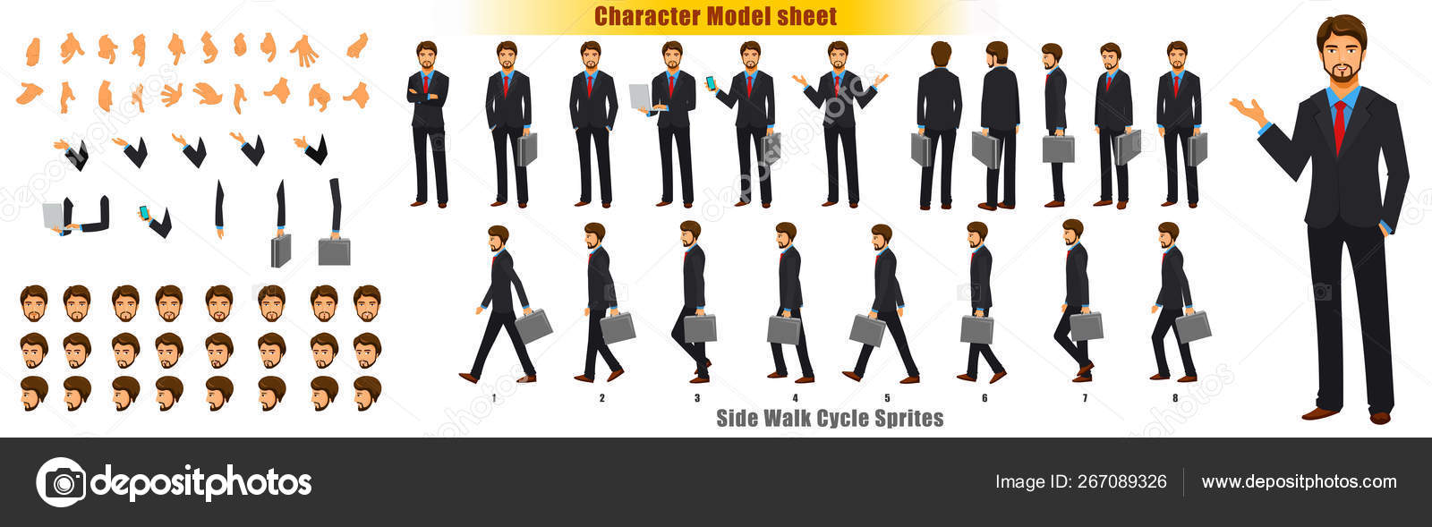 Businessman Character Model Sheet Walk Cycle Animation Sequence Stock  Vector Image by ©VectorFactory #267089326