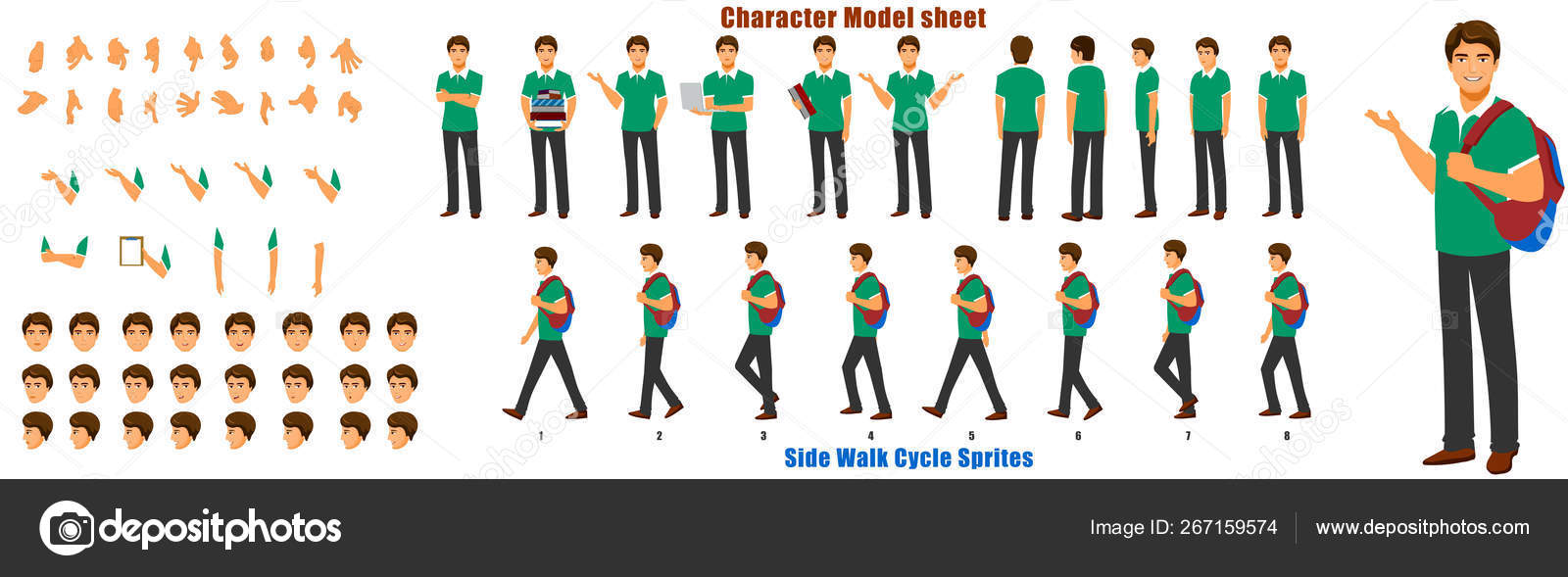 Student Character Model Sheet Walk Cycle Animation Sequence Stock Vector  Image by ©VectorFactory #267159574