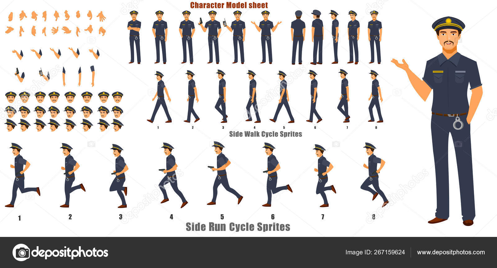 Police Character Model Sheet Walk Cycle Run Cycle Animation Sequence Stock  Vector Image by ©VectorFactory #267159624
