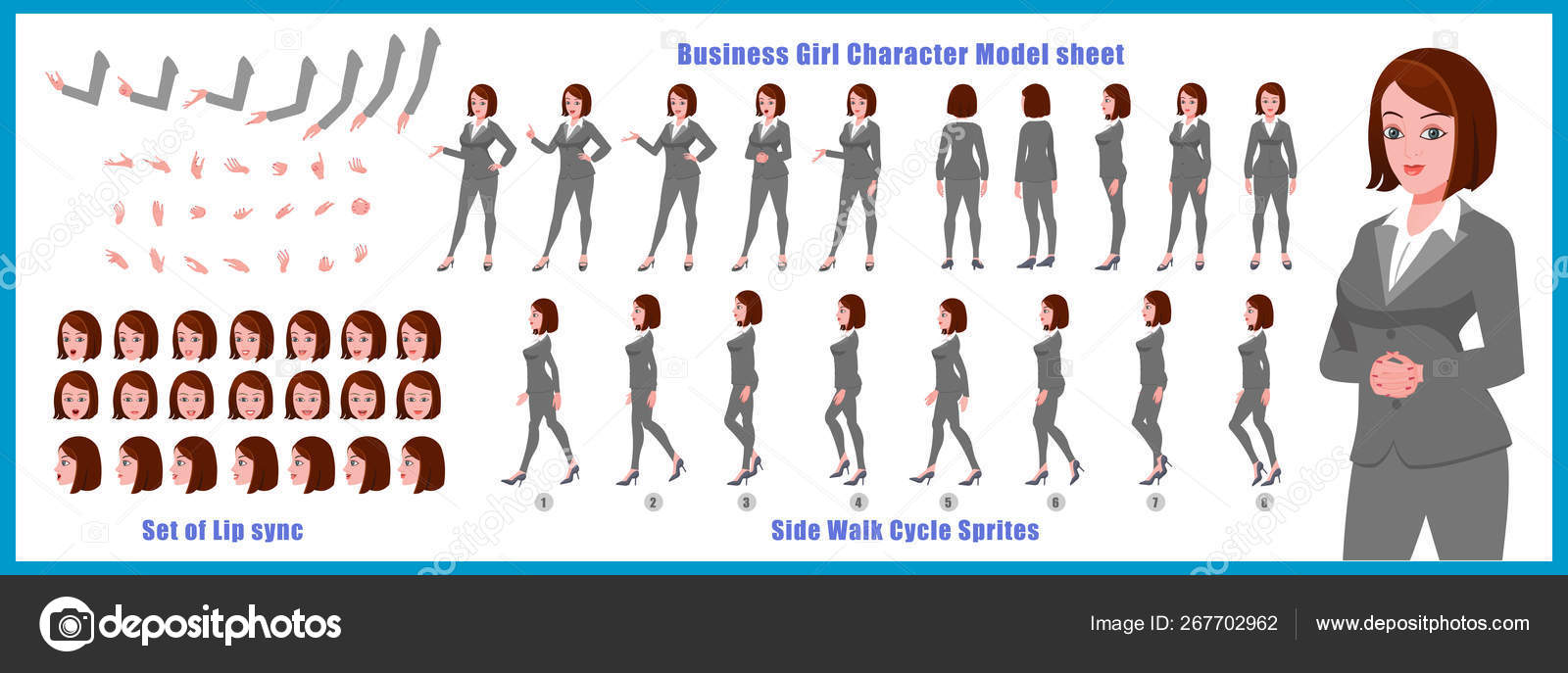 Businesswoman Character Model Sheet Walk Cycle Animation Sequence