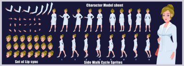 Yürüme Döngüsü Canlandırma Dizisi ile İş kadını Karakteri Model sayfası 