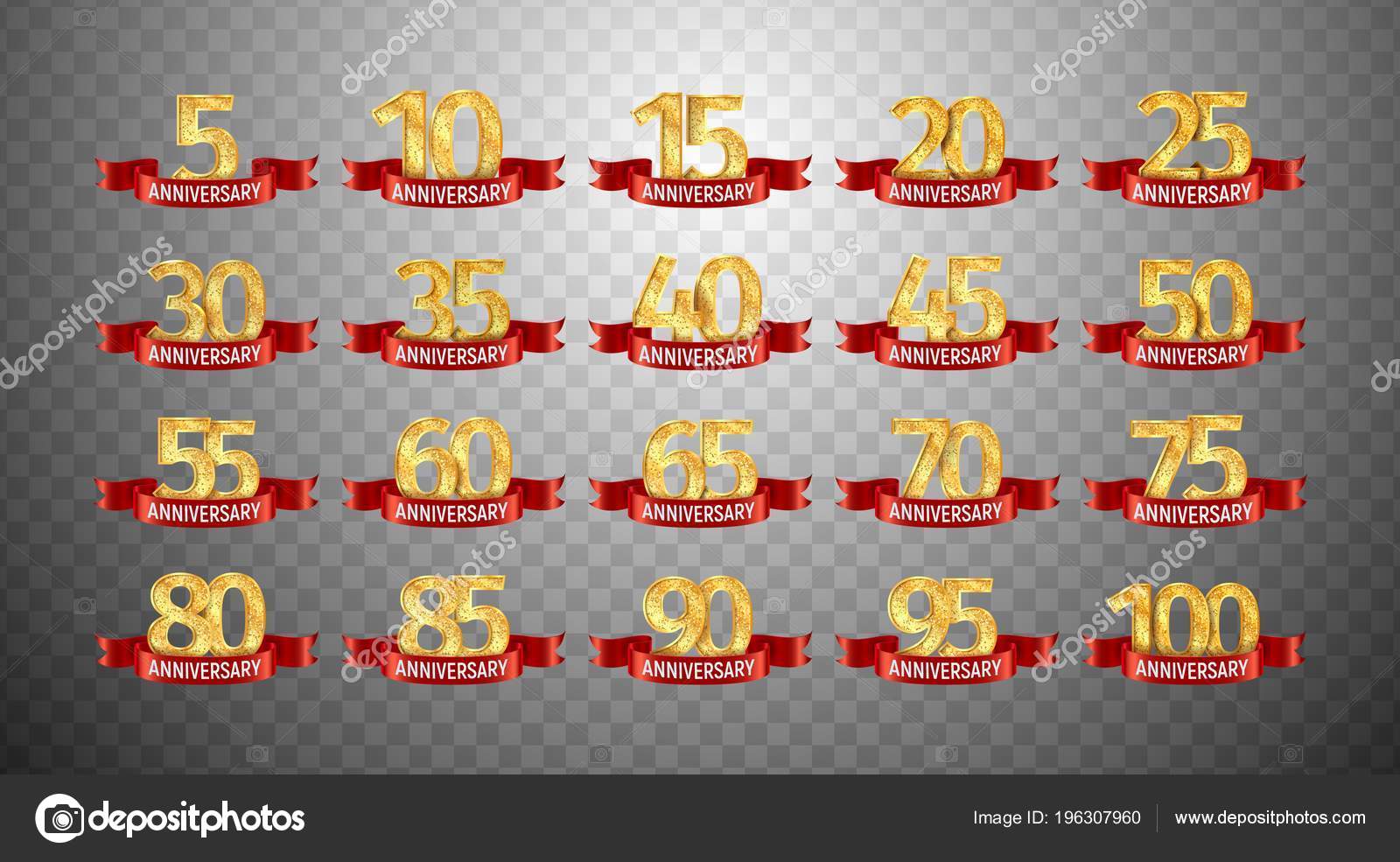 Ensemble de numéros isolés anniversaire sur fond transparent. 5, 10, 15