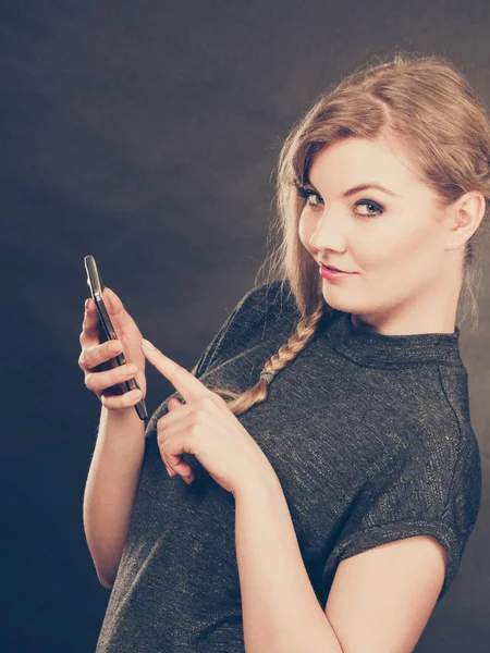 Flirt Romance Begin Relatinship Attractive Blonde Woman Flirting Texting Mobile — Stock Photo, Image