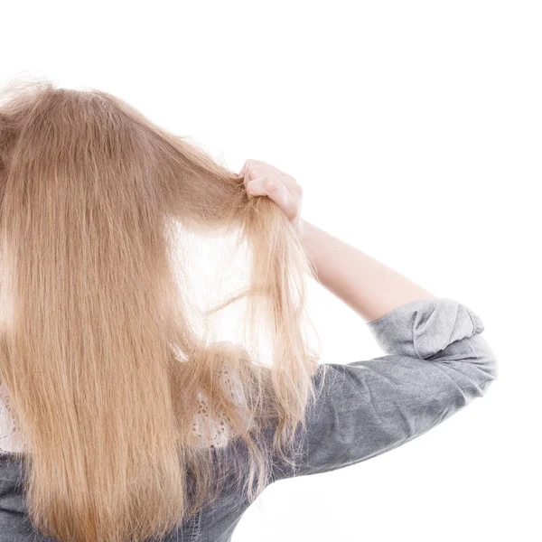 Furia Gran Ira Dentro Gente Mujer Rubia Furiosa Sacando Pelo — Foto de Stock