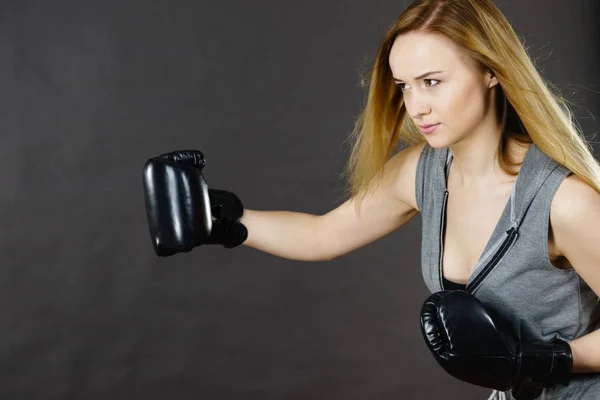 Sportsmanship Fairplay Strong Body Young Woman Fighting Boxing Blonde Girl — Stock Photo, Image