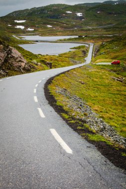 Rogaland ilçesinde bulunan yaz Norveç Dağları çalışan Lysevegen yol. Güzel manzara. Seyahat ve Turizm.