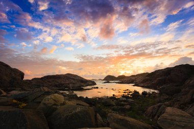 Lindesnes, Güney Cape, Vest-Agder, Norveç en Güney noktası Norveç İskandinav buzlu üzerinde şaşırtıcı görünümü günbatımı