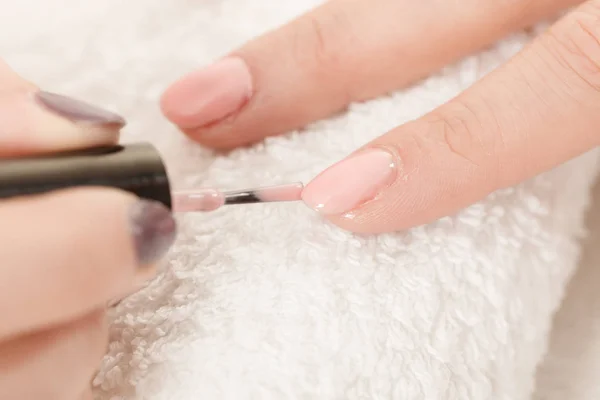 Closeup Beautician Painting Nails Female Client Woman Beauty Spa Salon — Stock Photo, Image