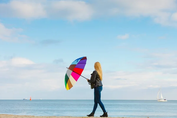 Happiness Enjoying Cold Autumn Weather Feeling Great Concept Woman Holding — Stock Photo, Image