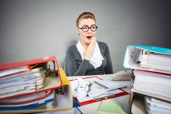 Papierkram Job Corporation Faul Langsam Langweilig Konzept Gelangweilte Büroangestellte Bei — Stockfoto